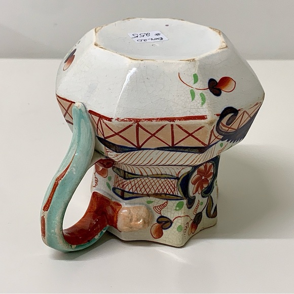 19th Century Antique Gaudy Welsh Eryri Pattern Human Faced Snake Handle Pitcher - Picture 12 of 16